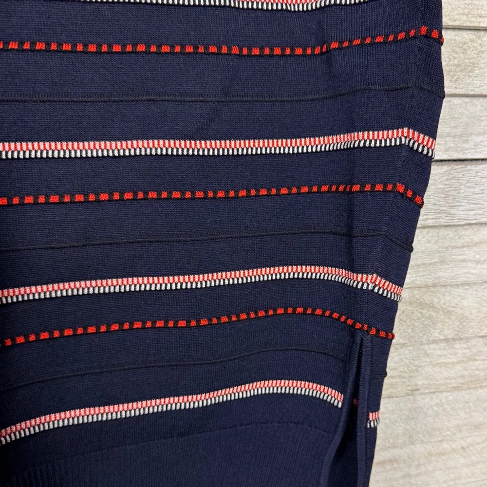 St. John Sport Knit Pencil Skirt Medium Navy Pink Stripe Designer Preppy Coastal